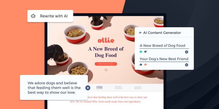 This image shows how to use AI to create an outstanding landing page using Instapage's AI content generator